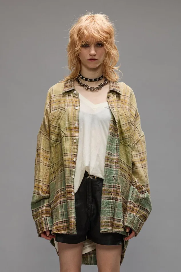 R13 Sale Women DROP NECK WORKSHIRT 8211 GREEN GRADIENT PLAID