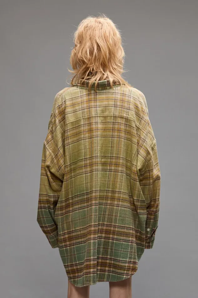 R13 Sale Women DROP NECK WORKSHIRT 8211 GREEN GRADIENT PLAID