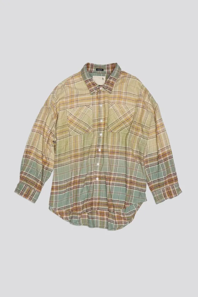 R13 Sale Women DROP NECK WORKSHIRT 8211 GREEN GRADIENT PLAID