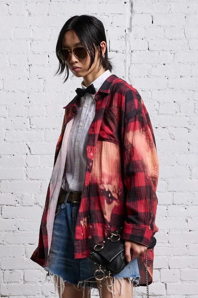R13 Sale Women DROP NECK WORKSHIRT 8211 RED BUFFALO OVERDYE