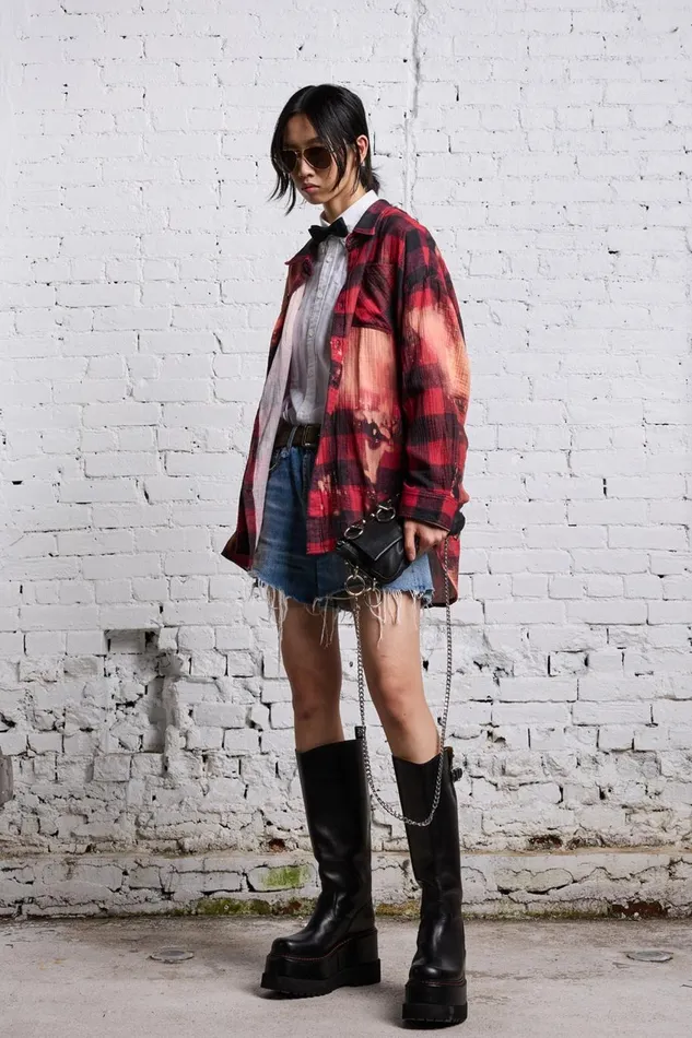 R13 Sale Women DROP NECK WORKSHIRT 8211 RED BUFFALO OVERDYE