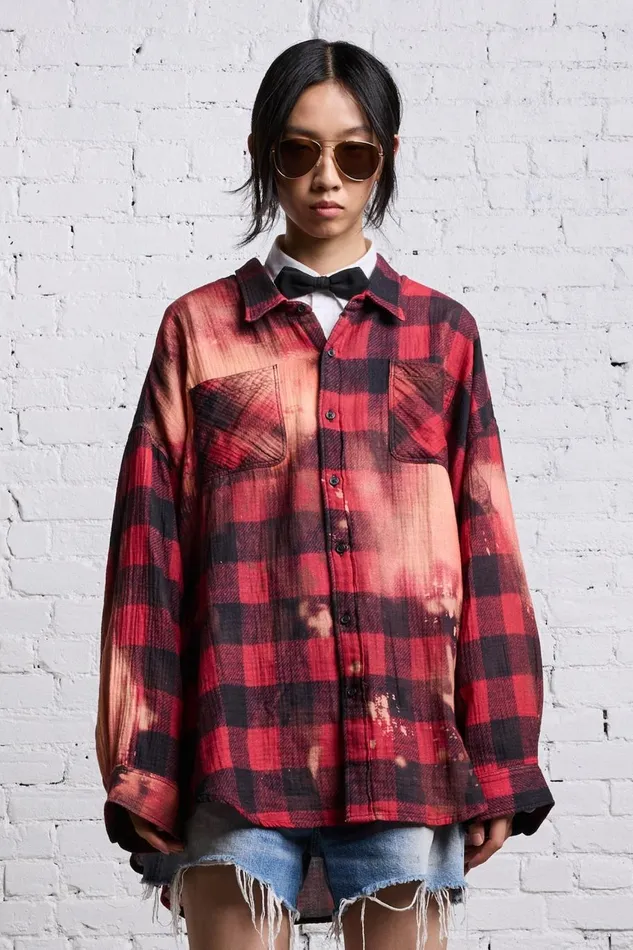 R13 Sale Women DROP NECK WORKSHIRT 8211 RED BUFFALO OVERDYE