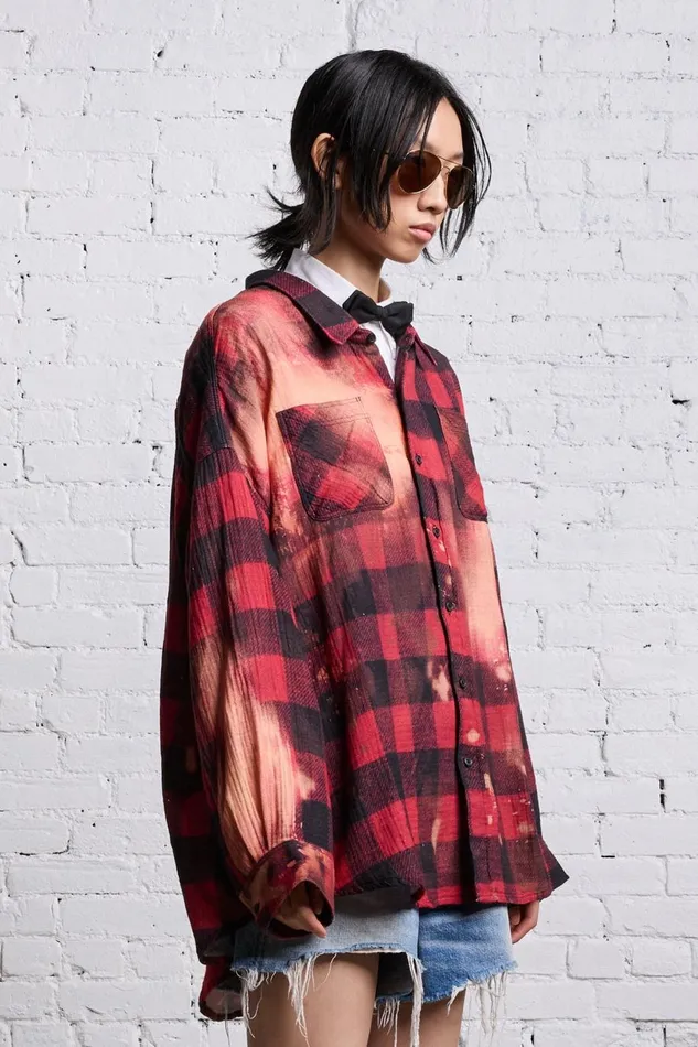R13 Sale Women DROP NECK WORKSHIRT 8211 RED BUFFALO OVERDYE
