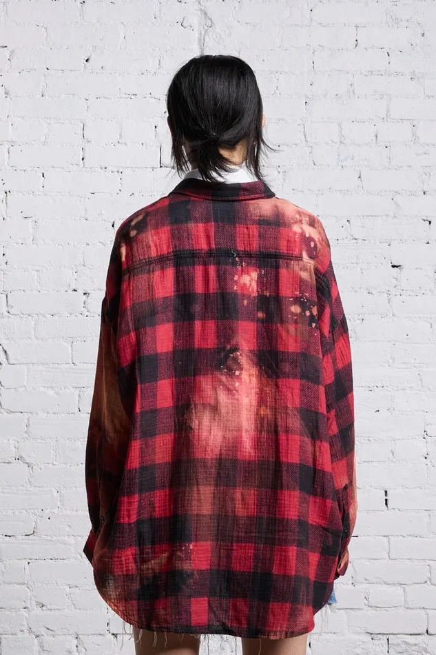 R13 Sale Women DROP NECK WORKSHIRT 8211 RED BUFFALO OVERDYE