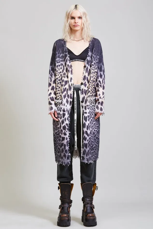 R13 Sale Women FADED LEOPARD LONG CARDIGAN