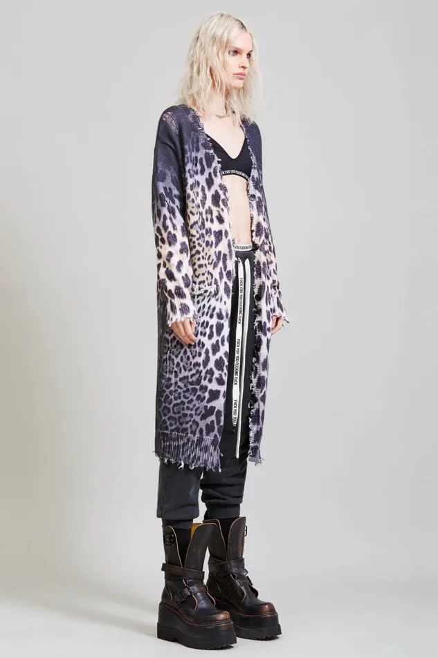 R13 Sale Women FADED LEOPARD LONG CARDIGAN