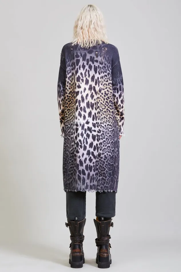 R13 Sale Women FADED LEOPARD LONG CARDIGAN