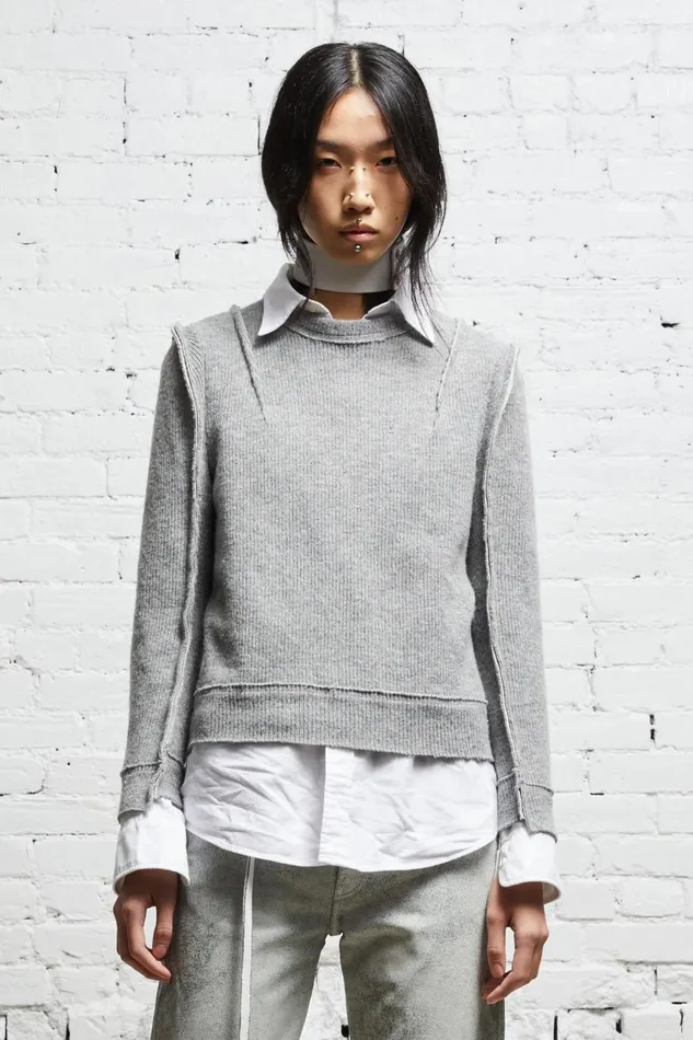 R13 Sale Women FLAT SLEEVE CREWNECK 8211 HEATHER GREY