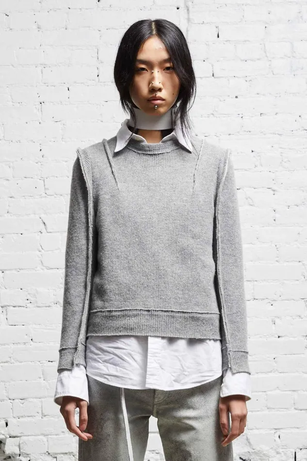 R13 Sale Women FLAT SLEEVE CREWNECK 8211 HEATHER GREY