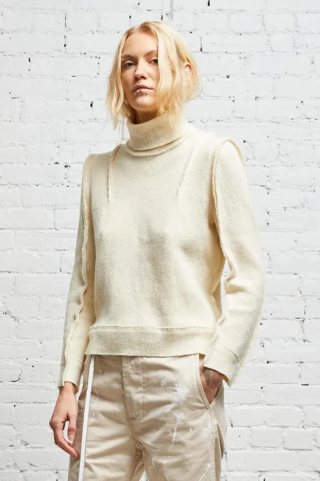 R13 Sale Women FLAT SLEEVE TURTLENECK 8211 ECRU