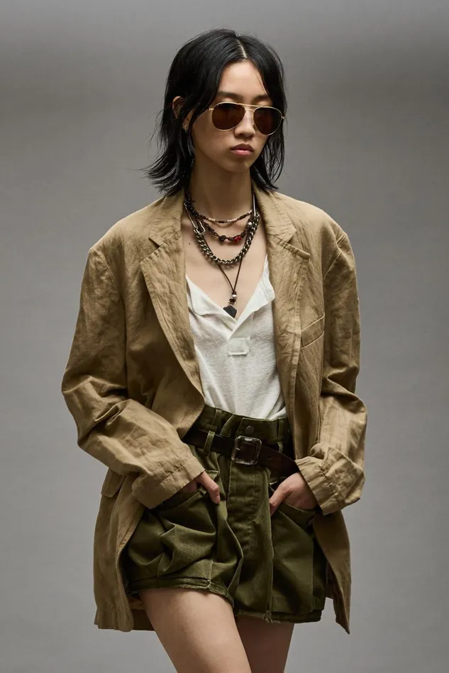 R13 Sale Women OVERSIZED RAGGED BLAZER 8211 KHAKI
