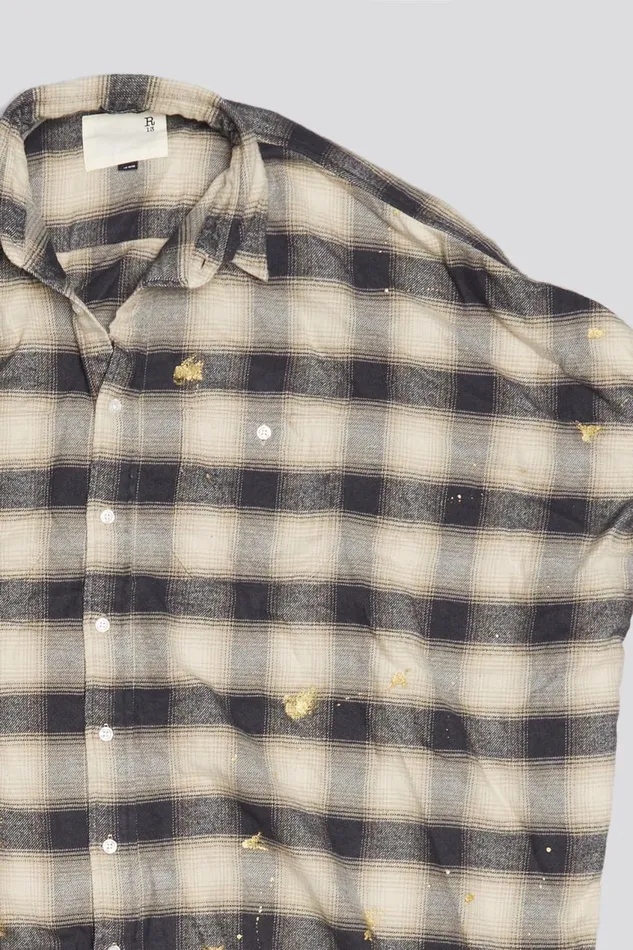 R13 Sale Women OVERSIZED RELAXED SHIRTDRESS 8211 SPLATTERED ECRU PLAID