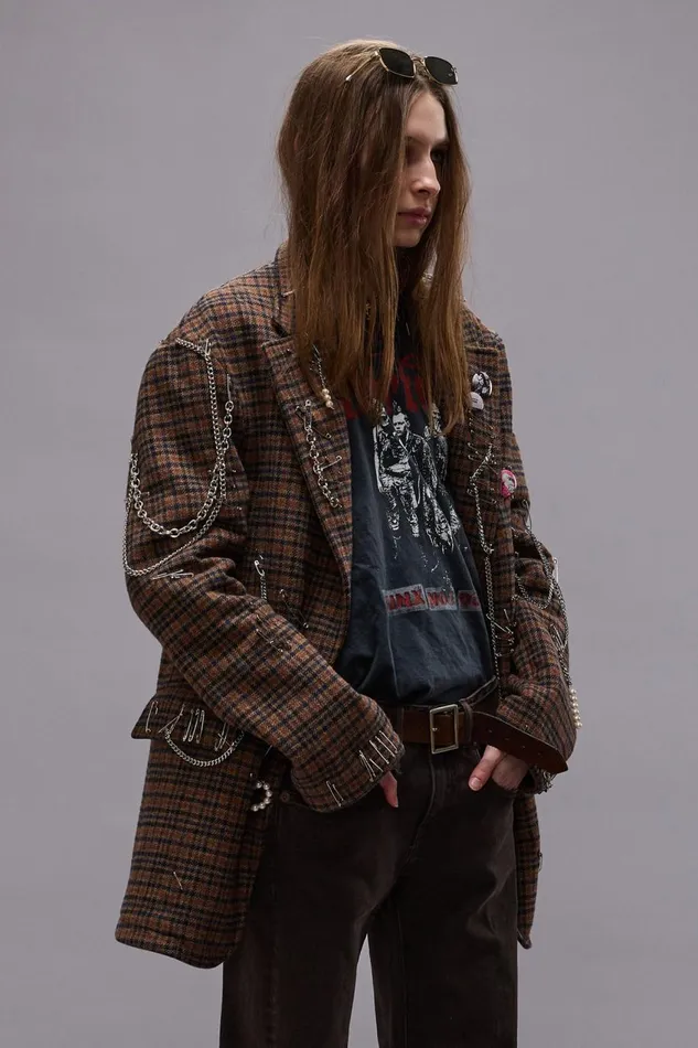 R13 Sale Women PINCUSHION BLAZER 8211 BROWN PLAID