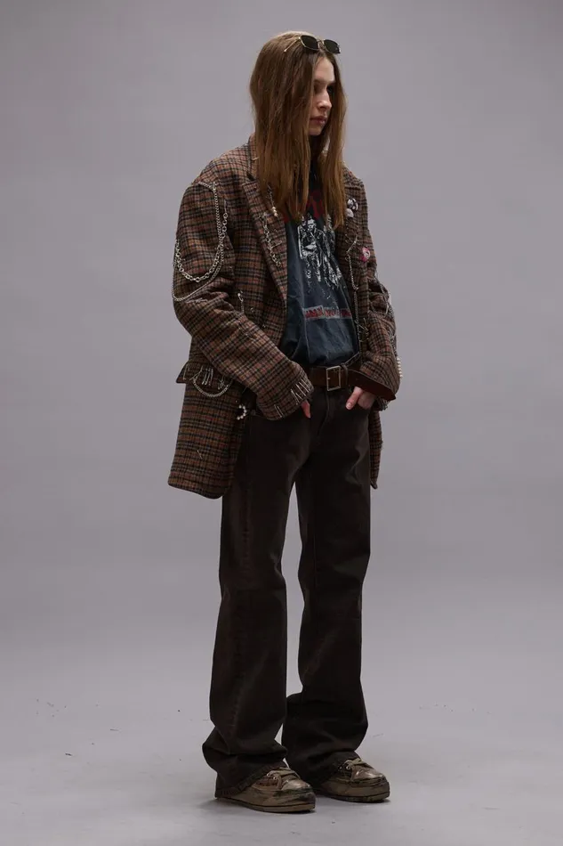 R13 Sale Women PINCUSHION BLAZER 8211 BROWN PLAID