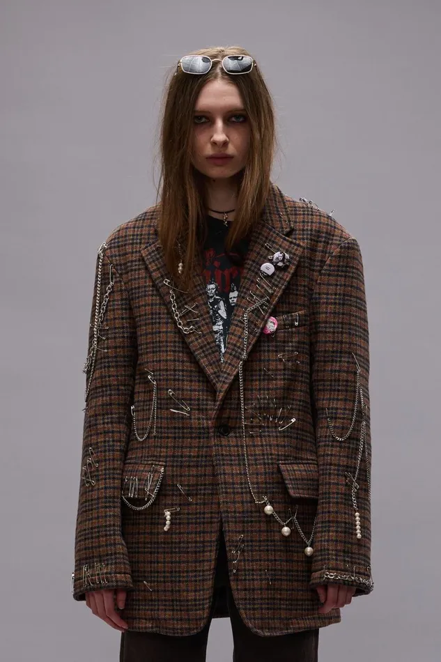 R13 Sale Women PINCUSHION BLAZER 8211 BROWN PLAID