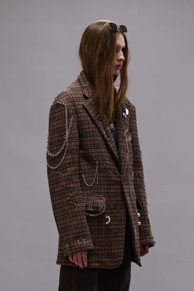 R13 Sale Women PINCUSHION BLAZER 8211 BROWN PLAID
