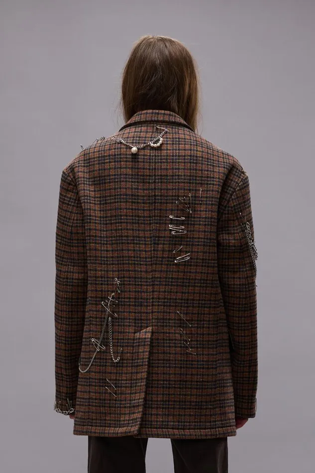 R13 Sale Women PINCUSHION BLAZER 8211 BROWN PLAID