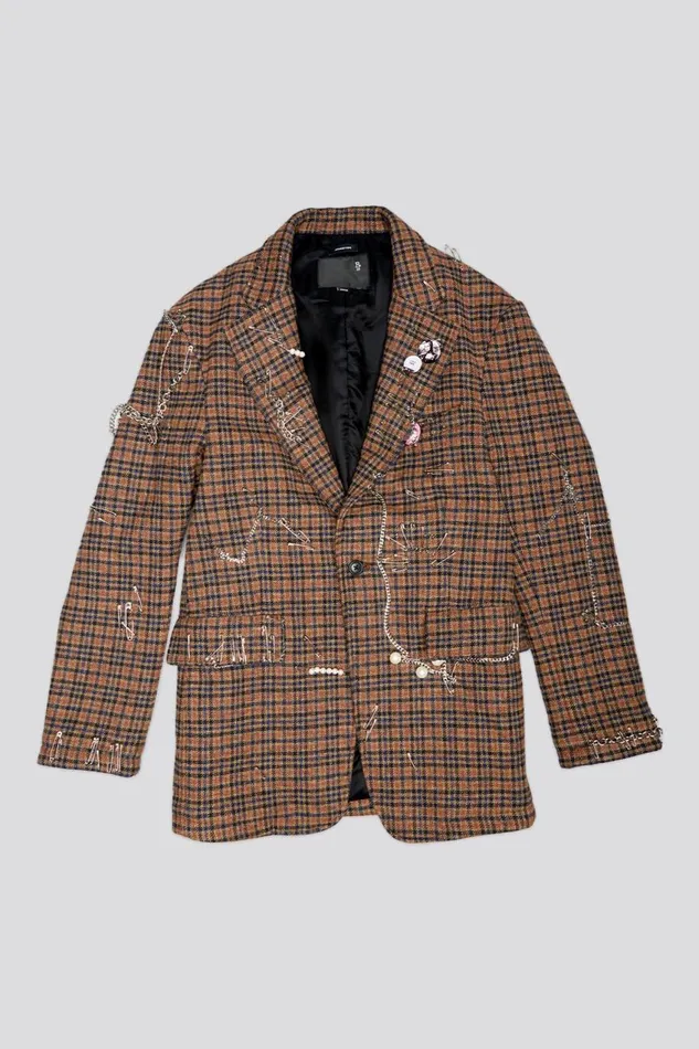 R13 Sale Women PINCUSHION BLAZER 8211 BROWN PLAID