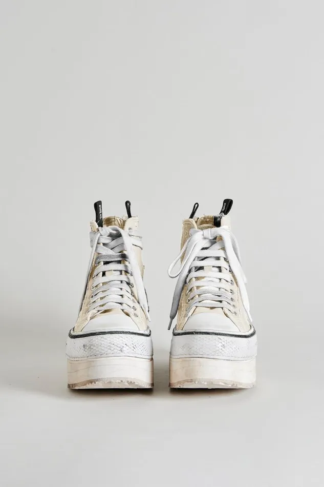 R13 Sale Women Platform High Top Sneakers 8211 Ecru Denim