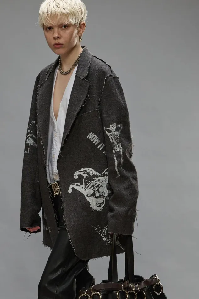 R13 Sale Women RAW CUT RAGGED BLAZER 8211 DARK GREY