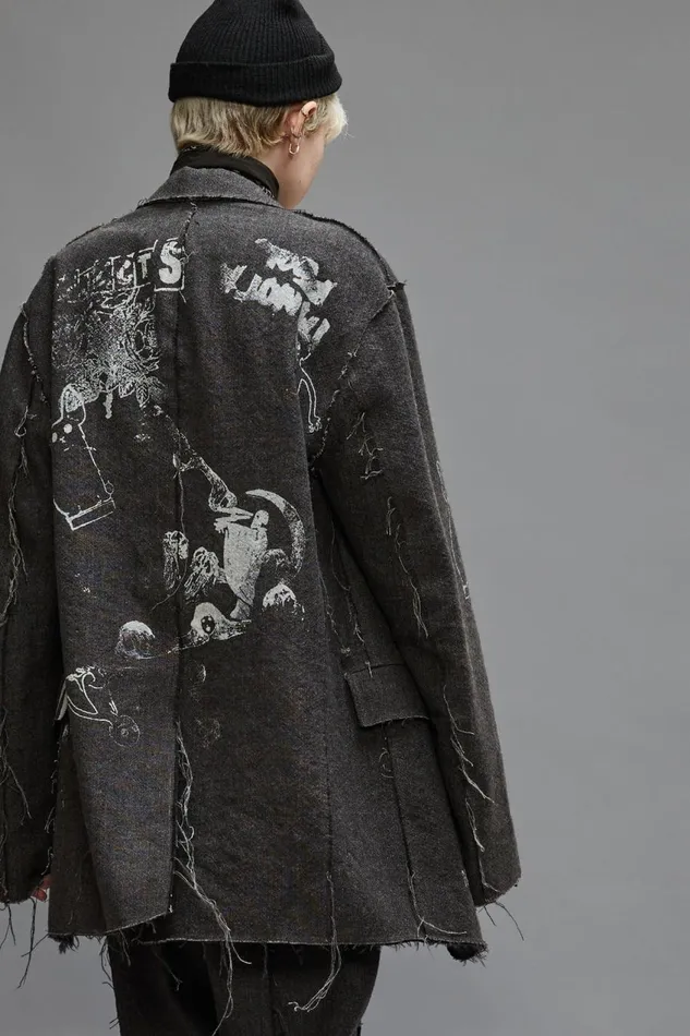 R13 Sale Women RAW CUT RAGGED BLAZER 8211 DARK GREY