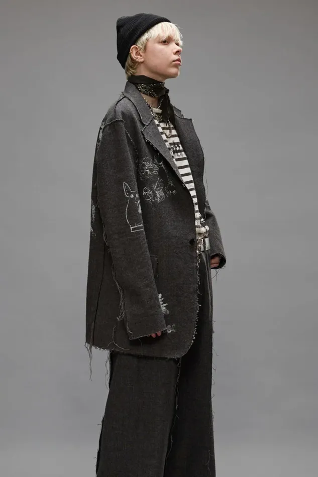 R13 Sale Women RAW CUT RAGGED BLAZER 8211 DARK GREY