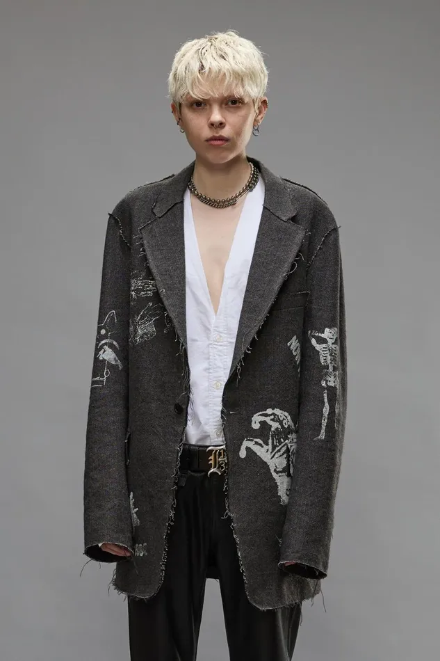 R13 Sale Women RAW CUT RAGGED BLAZER 8211 DARK GREY