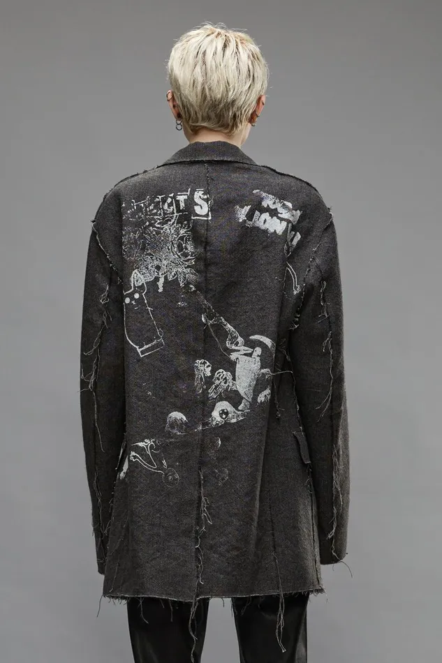 R13 Sale Women RAW CUT RAGGED BLAZER 8211 DARK GREY