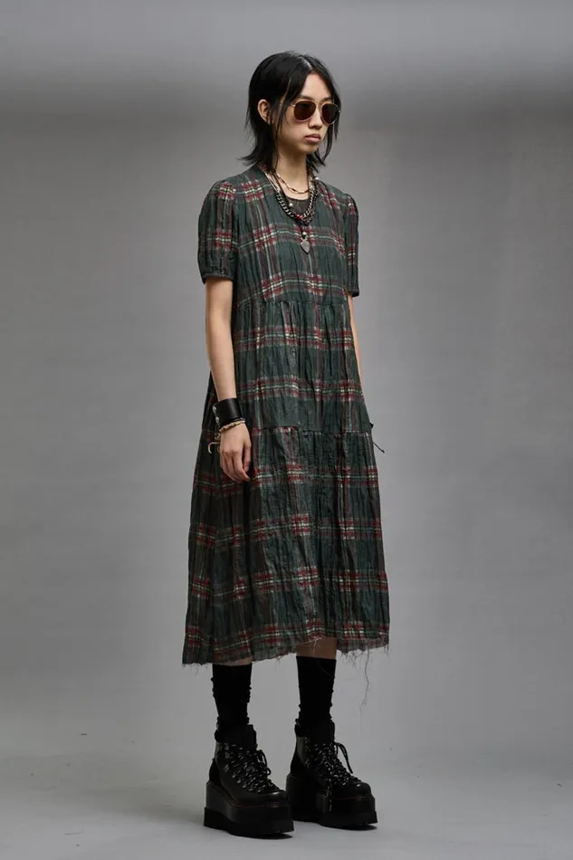 R13 Sale Women RELAXED MIDI 8211 MARSH GREEN PLAID