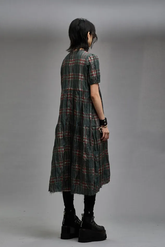 R13 Sale Women RELAXED MIDI 8211 MARSH GREEN PLAID