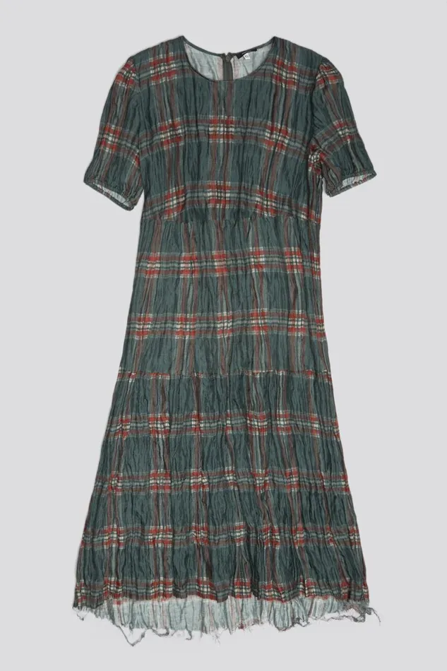 R13 Sale Women RELAXED MIDI 8211 MARSH GREEN PLAID