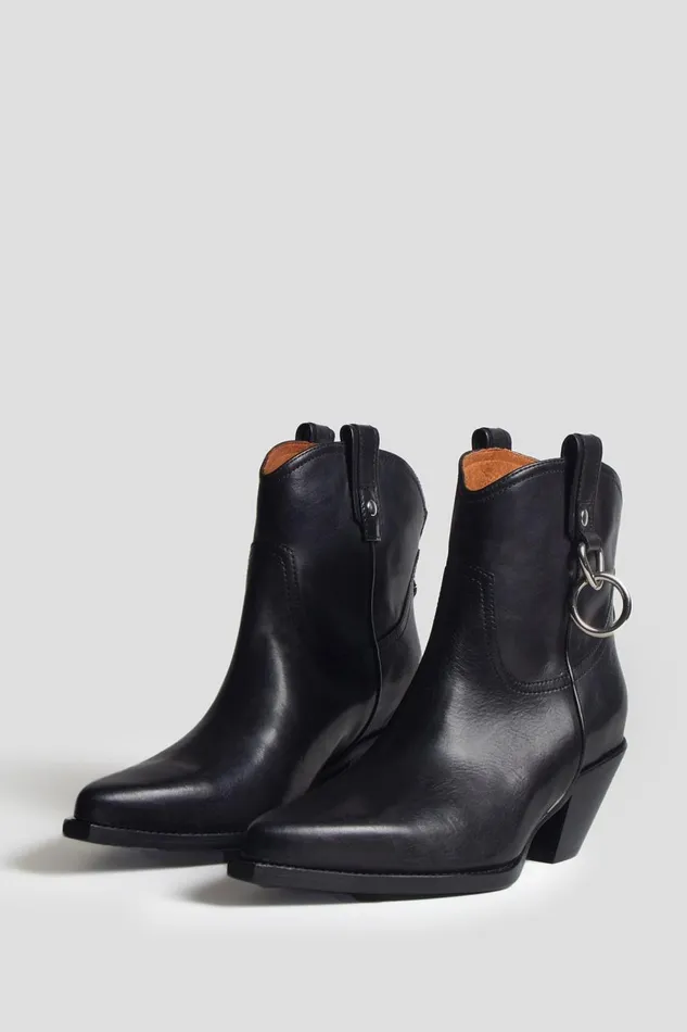 R13 Sale Women RINGED ANKLE COWBOY BOOT 8211 BLACK