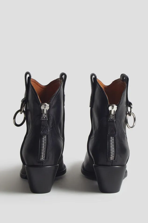 R13 Sale Women RINGED ANKLE COWBOY BOOT 8211 BLACK