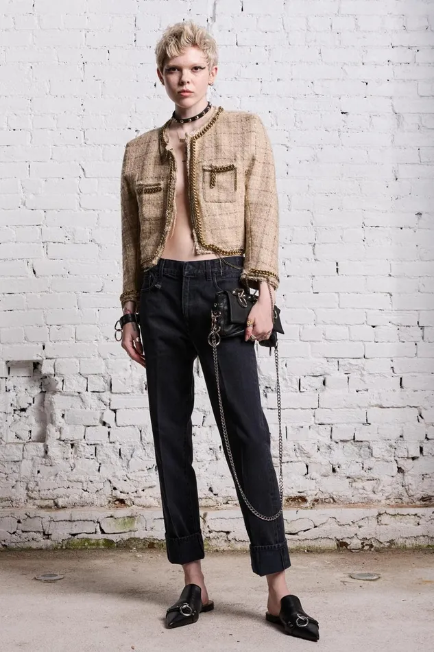 R13 Sale Women SQUARE SHOULDER TWEED JACKET 8211 BEIGE