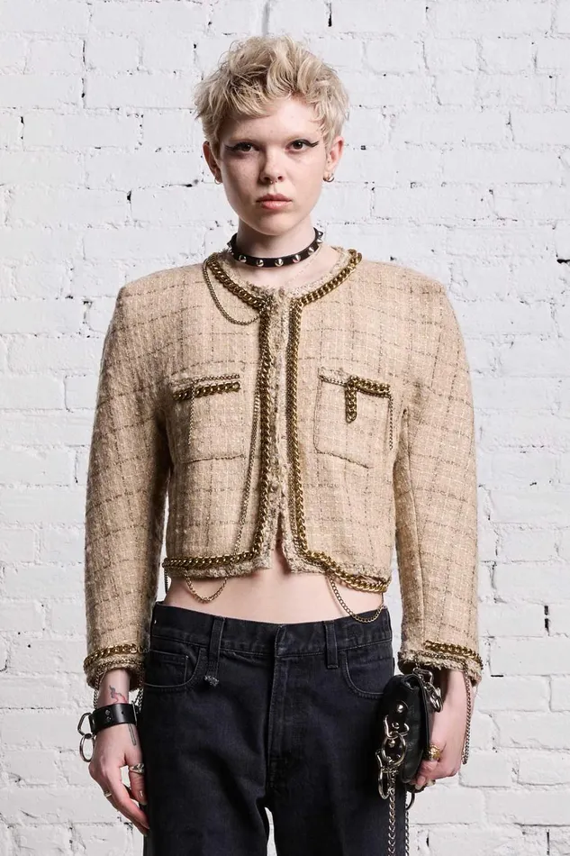 R13 Sale Women SQUARE SHOULDER TWEED JACKET 8211 BEIGE