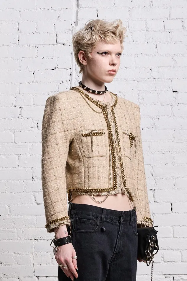 R13 Sale Women SQUARE SHOULDER TWEED JACKET 8211 BEIGE
