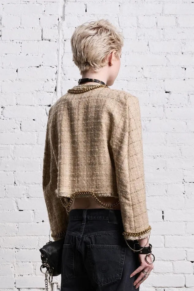 R13 Sale Women SQUARE SHOULDER TWEED JACKET 8211 BEIGE