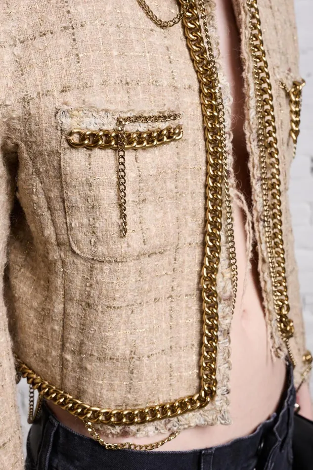 R13 Sale Women SQUARE SHOULDER TWEED JACKET 8211 BEIGE