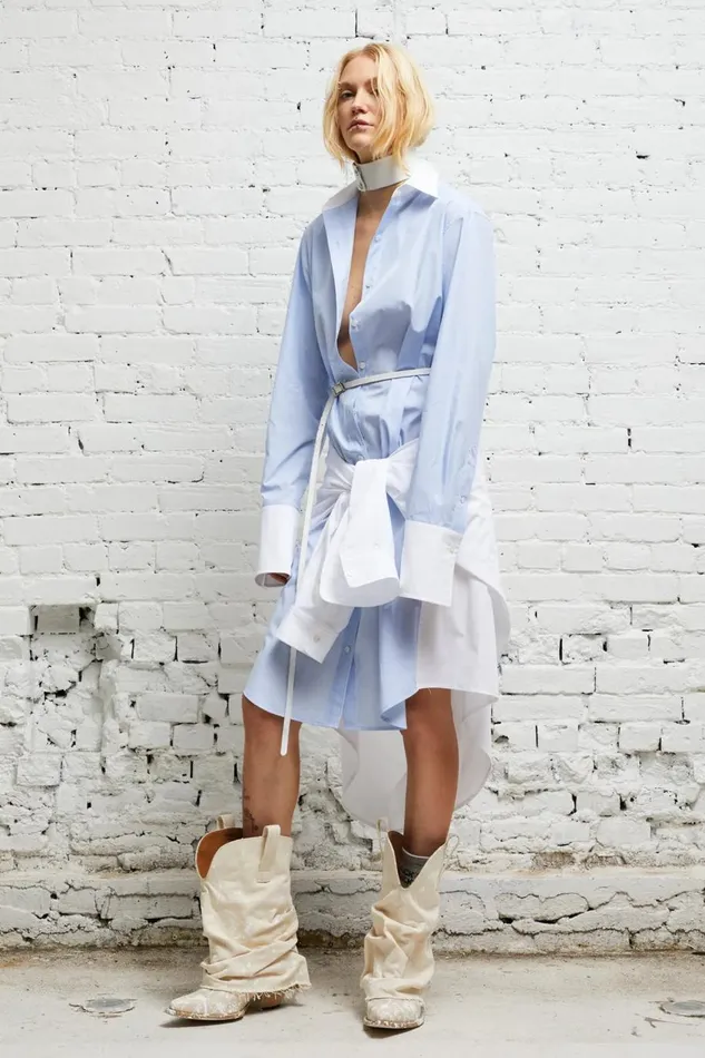 R13 Sale Women TIE SHIRTDRESS 8211 BLUE AND WHITE