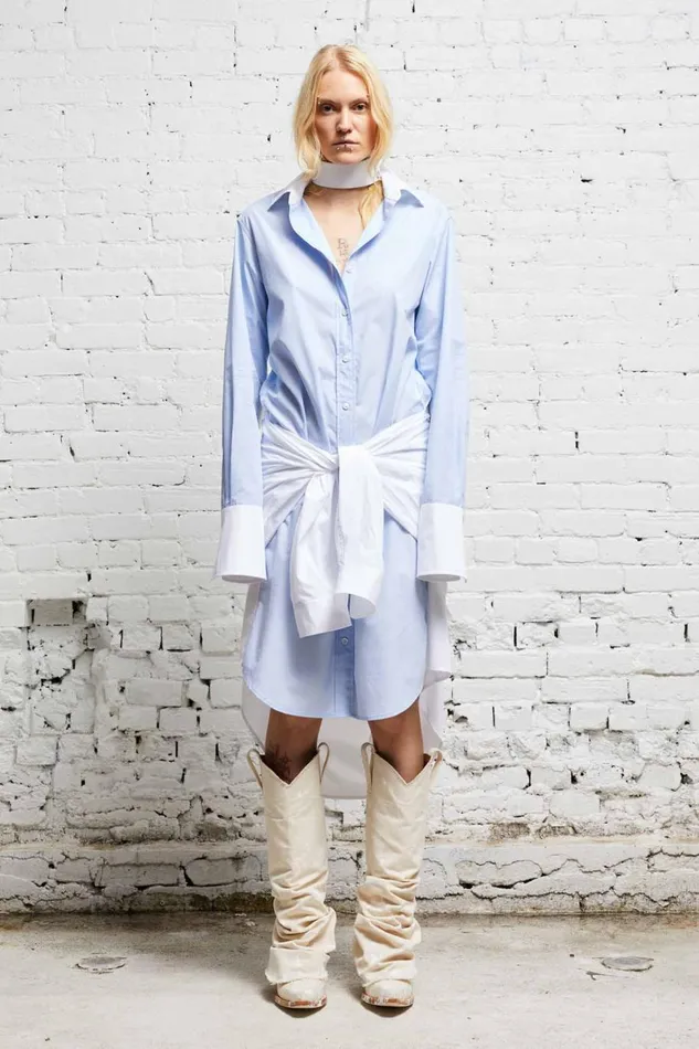 R13 Sale Women TIE SHIRTDRESS 8211 BLUE AND WHITE