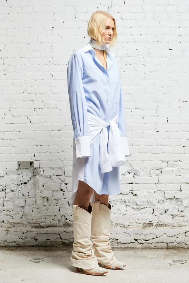 R13 Sale Women TIE SHIRTDRESS 8211 BLUE AND WHITE