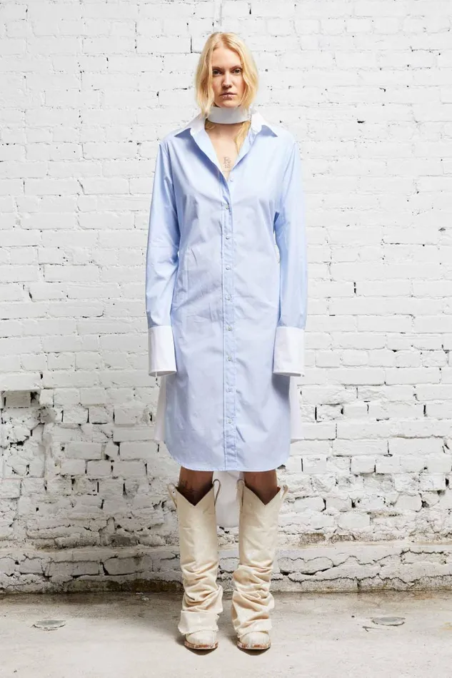 R13 Sale Women TIE SHIRTDRESS 8211 BLUE AND WHITE