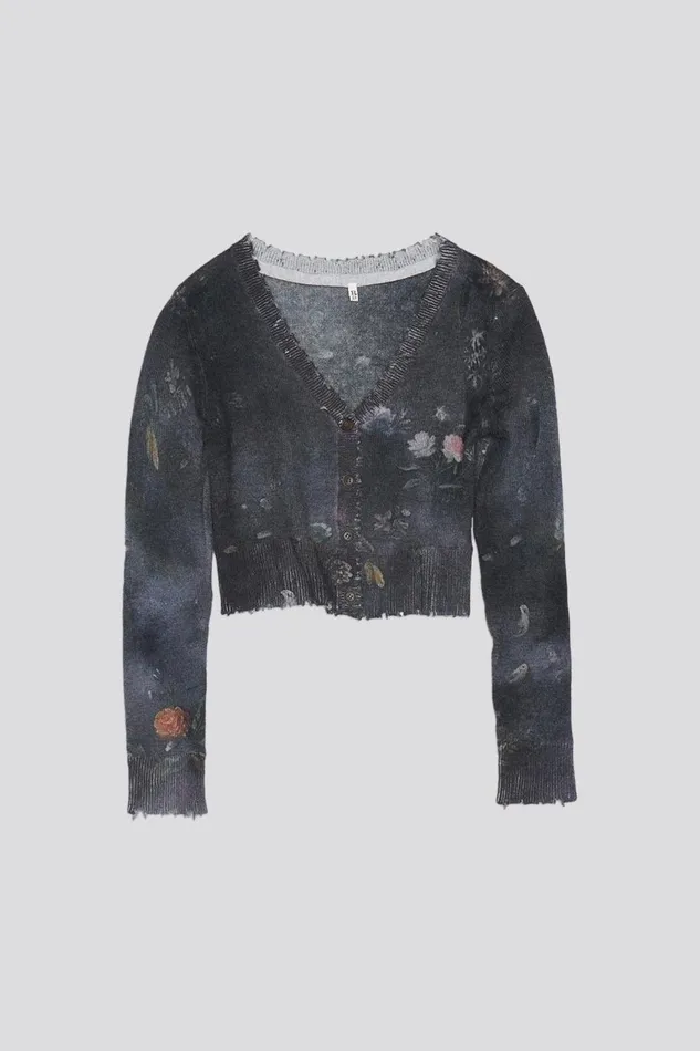 R13 Sweaters Women BABY CARDIGAN 8211 BLACK FLORAL