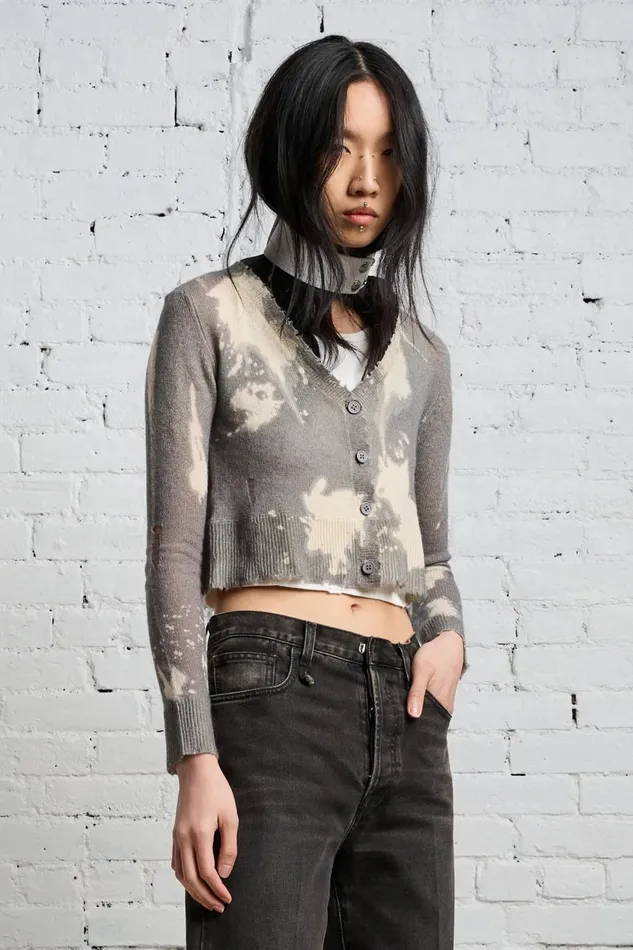 R13 Sweaters Women CROPPED BABY CARDIGAN 8211 CHARCOAL BLEACH