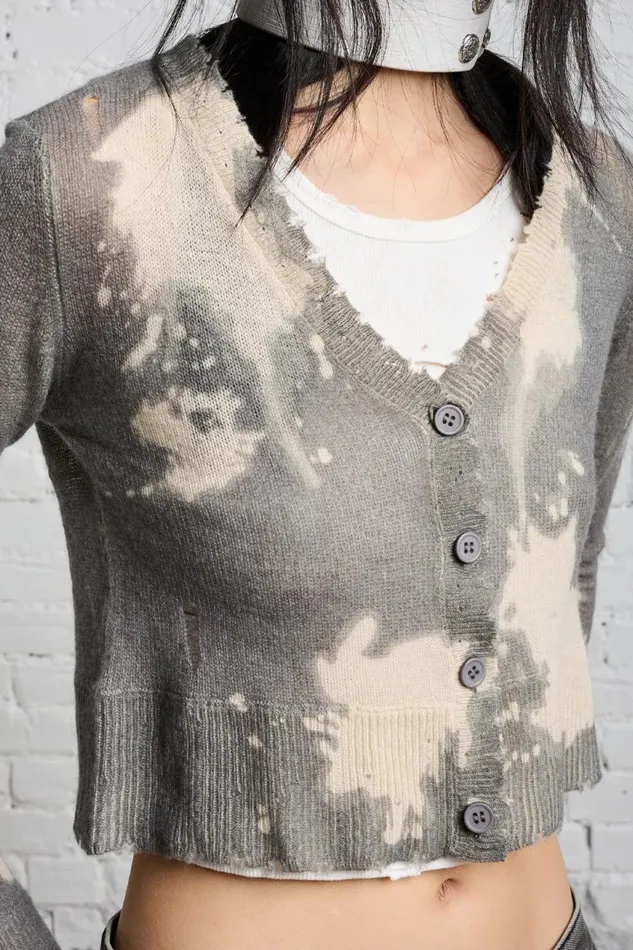 R13 Sweaters Women CROPPED BABY CARDIGAN 8211 CHARCOAL BLEACH