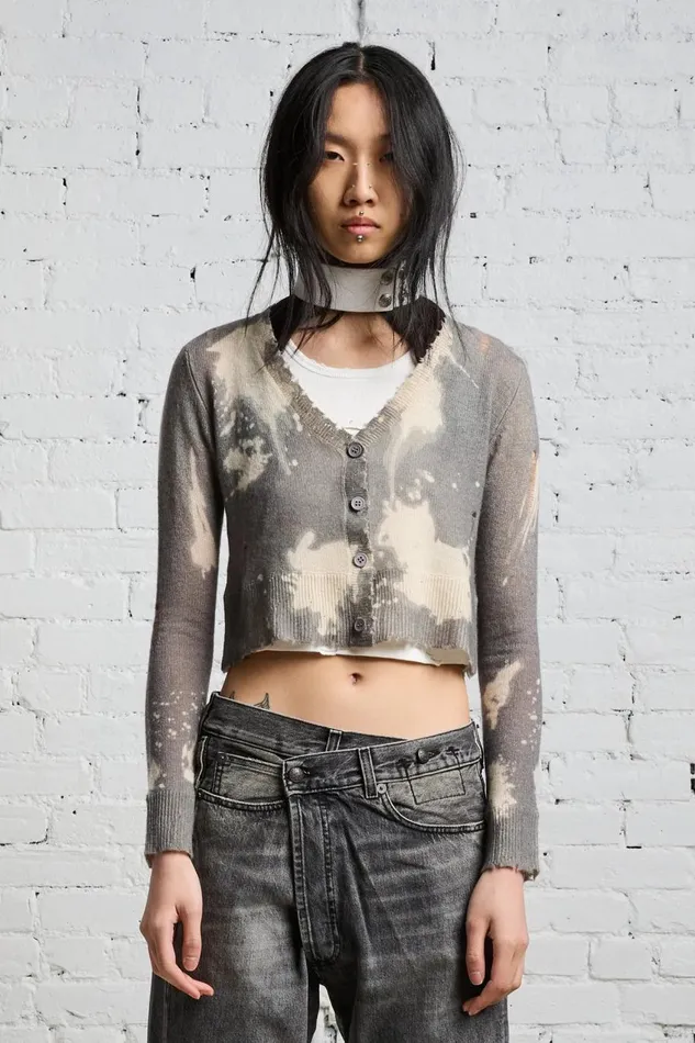 R13 Sweaters Women CROPPED BABY CARDIGAN 8211 CHARCOAL BLEACH