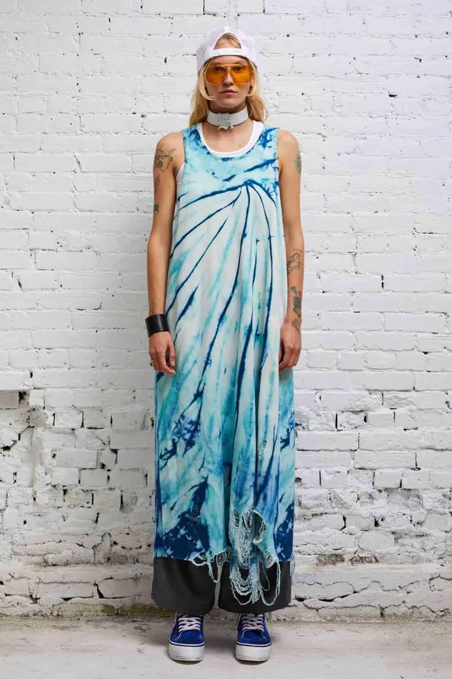 R13 Sweaters Women DESTROYED KNIT TANK DRESS 8211 BLUE TIEDYE