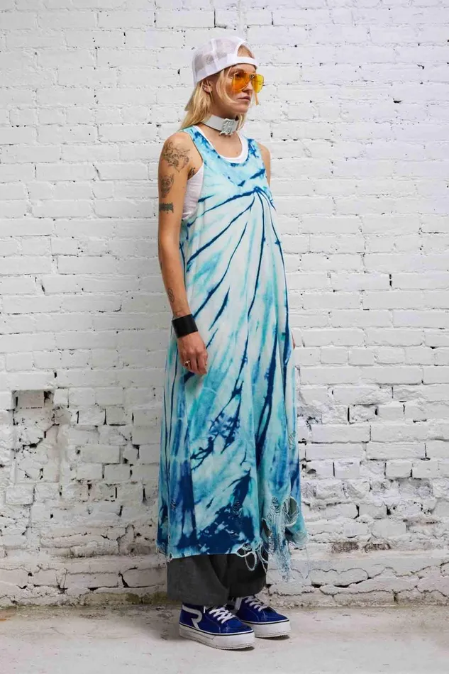 R13 Sweaters Women DESTROYED KNIT TANK DRESS 8211 BLUE TIEDYE