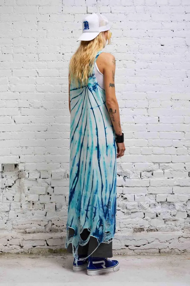 R13 Sweaters Women DESTROYED KNIT TANK DRESS 8211 BLUE TIEDYE