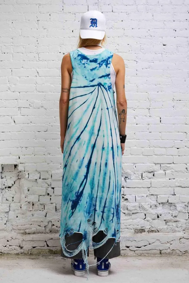 R13 Sweaters Women DESTROYED KNIT TANK DRESS 8211 BLUE TIEDYE